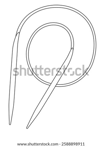 Сircular knitting needles. A cable needle is a special type of double-pointed needle - vector linear image for logo, pictogram or coloring. Outline. Handicraft tool.