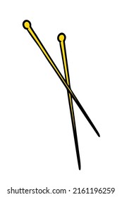 Knitting needles doodle Hand made needlework Vector illustration on white 