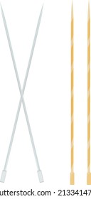 Knitting needles, illustration, vector on a white background.