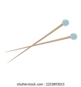Agujas de punto aisladas sobre un fondo blanco. Hobby femenino. Ilustración de vectores dibujada a mano de suministros de tejido, artículos de hobby, concepto de tiempo libre
