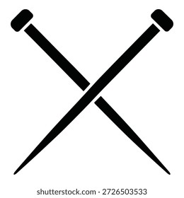 Knitting needles silhouette, crafting tools, yarn craft, sewing accessory, handmade hobby.