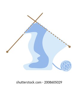 Knitting needles and thread clew for knitting isolated vector image on transparent background. Illustration yarn and needles. Knitting icon.