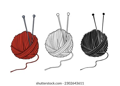 Knitting needles and  threads, vector illustration