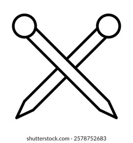 Knitting Needles Vector Line Icon Design