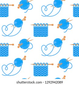 Knitting needles vector wool knitwear. seamless pattern background