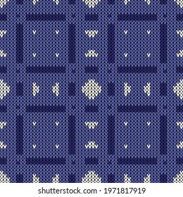 Knitting needles wool seamless pattern. Vector illustration  Colors: Ivory, Chetwode Blue, Midnight Blue