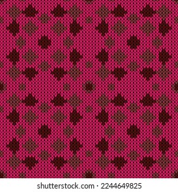 Сhristmas Knitting needles wool seamless pattern. Vector illustration  Colors: Red Oxide, Razzmatazz, Old Brick