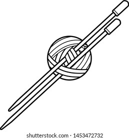 Knitting needles and yarn icon in outline style