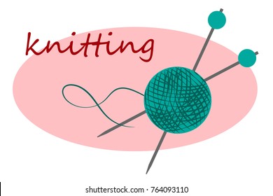 Knitting needles and yarn. Symbol of knitting, logo for shops, service, salon