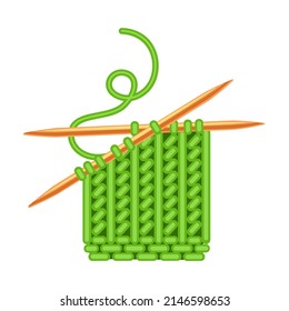 Knitting with needles from yarn or wool. Handmade clothing and DIY craft. Vector illustration