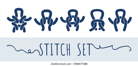 Knitting and needlework loops icon set