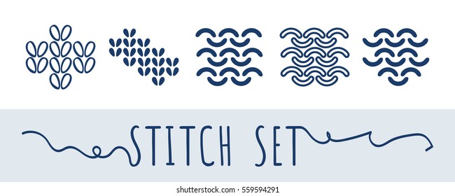 Knitting and needlework stitch icon set. Isolated vector illustration in line style. Yarn and knitting stitch.