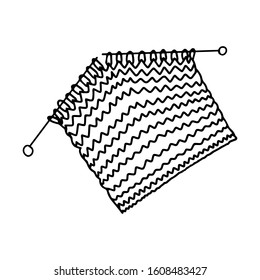 Knitting. The object is hand-drawn and isolated on a white background. Black and White vector illustration in doodle style. Knitting in 2 knitting needles.