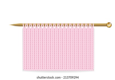 Knitting on the needle on white background close up. Vector illustration.