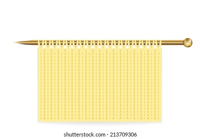 Knitting on the needle on white background close up. Vector illustration.