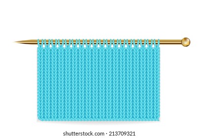 Knitting on the needle on white background close up. Vector illustration.