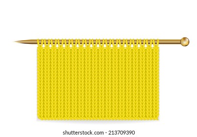 Knitting on the needle on white background close up. Vector illustration.