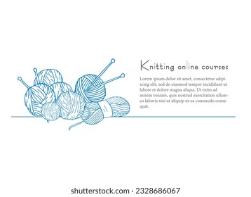 Banner zum Knittern von Online-Kursen. Hobbies Concept Banner. Knitting Web-Banner-Vorlage oder Landing-Seite. Vektorgrafik