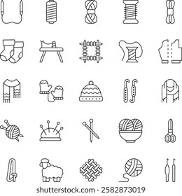 Knitting Outline Vector Icons Pack