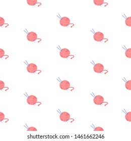 Сute knitting pattern, background with a ball of thread and knitting needles. Element for print, poster, game, flyer, T-shirt, site design or other design project. Vector illustration.
