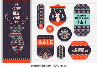 Knitting pattern elements for christmas decoration. Vector