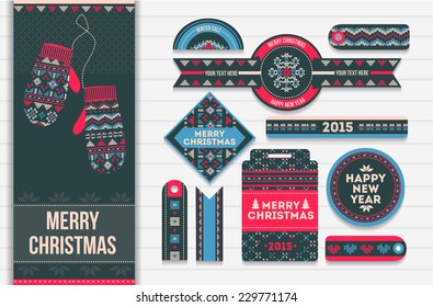 Knitting pattern elements for christmas decoration. Vector