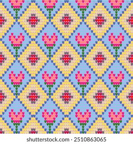  knitting Pattern Embroidery. Cozy warm colorfashiongeometric pattern. Vector Illustration Background for Textile Print Design,scarf