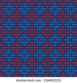 Knitting pattern geometric background square elements motif abstract minimalist fabric print classic ornament graphic style. Casual repeating textile design, blue, red color minimal allover print.