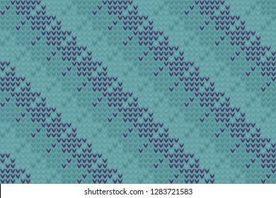 Knitting pattern geometric background square elements motif abstract minimalist fabric print classic ornament graphic style. Casual repeating textile design, blue green color minimal allover print.