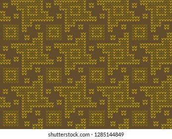 Knitting pattern geometric background square elements motif abstract minimalist fabric print classic ornament graphic style. Casual repeating textile design, yellow, brown color minimal allover print.