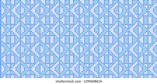 Knitting pattern geometric background square circle elements motif abstract minimalist fabric print classy ornament grid graphic style. Casual repeating textile design, white, blue color allover print