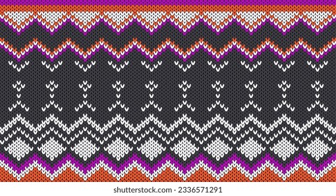 Knitting pattern for halloween, Festive Sweater Design. Seamless Knitted Pattern, Norway Festive Sweater Fair Isle Design.