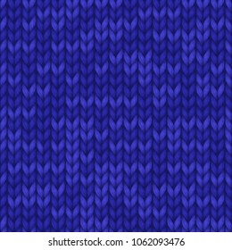 Knitting Pattern. Knitted Realistic Seamless Background Of Dark Blue Color. Knit Texture For Wallpapers And Backgrounds. Vector Illustration.