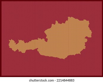 Knitting pattern map of Country Austria Isolated on Red Background - vector illustration