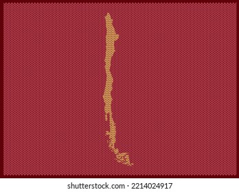 Knitting pattern map of Country Chile Isolated on Red Background - vector illustration