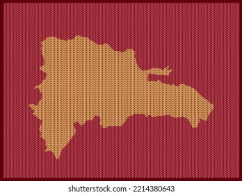 Knitting pattern map of Country Dominican Republic Isolated on Red Background - vector illustration