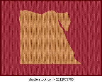 Knitting pattern map of Country Egypt Isolated on Red Background - vector illustration