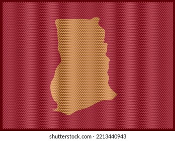Knitting pattern map of Country Ghana Isolated on Red Background - vector illustration