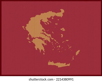 Knitting pattern map of Country Greece Isolated on Red Background - vector illustration