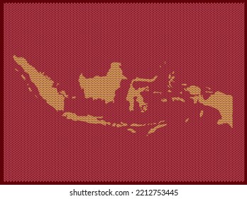 Knitting pattern map of Country Indonesia Isolated on Red Background - vector illustration