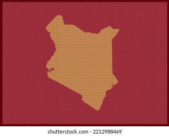 Knitting pattern map of Country Kenya Isolated on Red Background - vector illustration