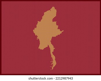 Mapa de patrones de punto del país Myanmar aislado en fondo rojo - ilustración vectorial