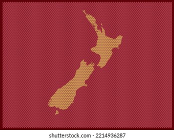 Knitting pattern map of Country New Zealand Isolated on Red Background - vector illustration