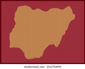 Knitting pattern map of Country Nigeria Isolated on Red Background - vector illustration