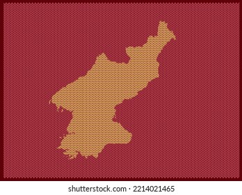 Knitting pattern map of Country North Korea Isolated on Red Background - vector illustration
