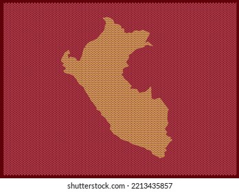 Knitting pattern map of Country Peru Isolated on Red Background - vector illustration