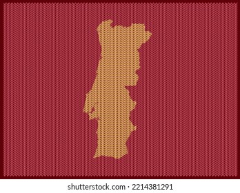 Knitting pattern map of Country Portugal Isolated on Red Background - vector illustration