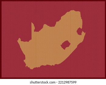 Knitting pattern map of Country South Africa Isolated on Red Background - vector illustration