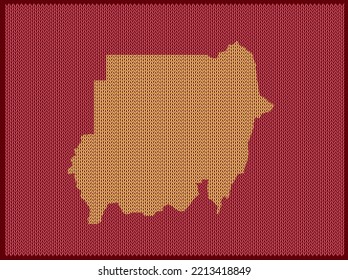 Knitting pattern map of Country Sudan Isolated on Red Background - vector illustration