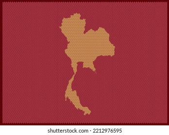 Knitting pattern map of Country Thailand Isolated on Red Background - vector illustration